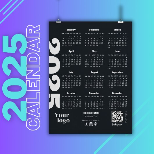 2025 Jaar Kalender Zwart-wit Corporate