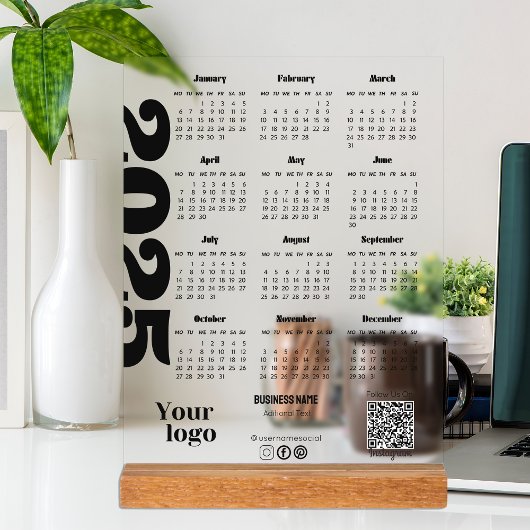 2025 Jaar Kalender Zwart-wit Corporate Acryl Bord