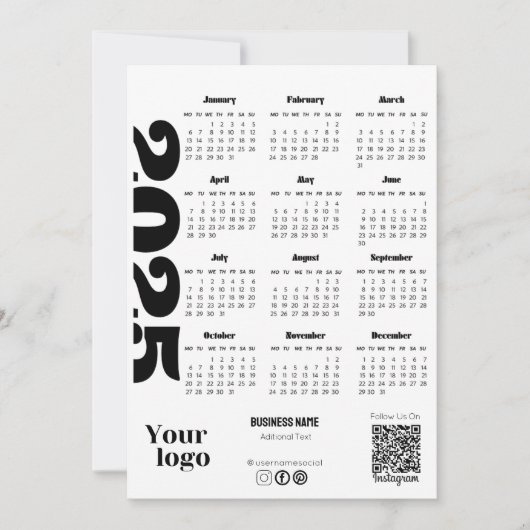 2025 Jaar Kalender Zwart-wit Corporate Kaart (Voorkant)