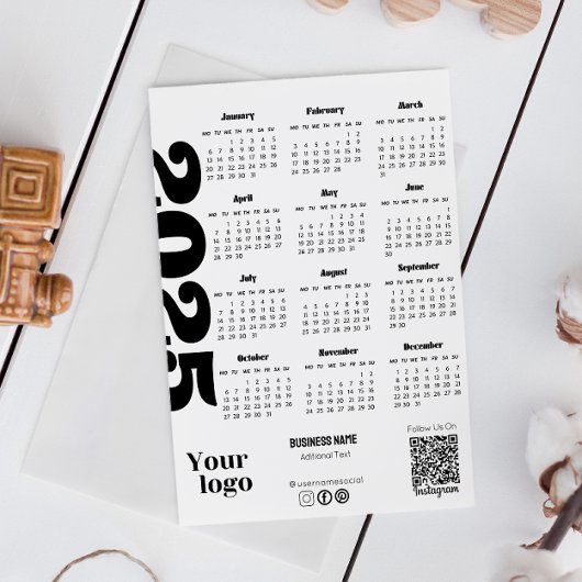 2025 Jaar Kalender Zwart-wit Corporate Kaart