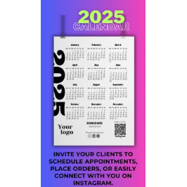 2025 Jaar Kalender Zwart-wit Corporate Magnetische Uitnodiging