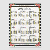 2025 Jaar Kalender Zwarte Streep Bloemen Custom Na Magnetische Uitnodiging (Voorkant)