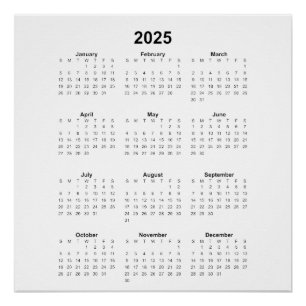 2025 Jaar Maandelijks Kalender Vierkant All Purpos Perfect Poster