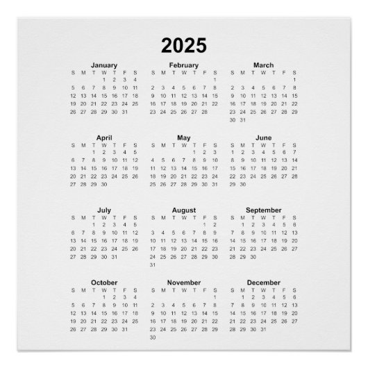2025 Jaar Maandelijks Kalender Vierkant All Purpos Perfect Poster (Voorkant)