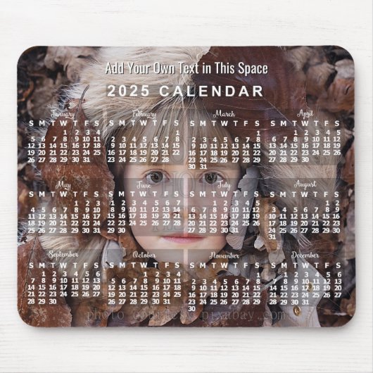 2025 Jaar Maandelijkse Fotokalender Wit | Custom Muismat (Voorkant)