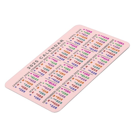2025 Jaar Maandelijkse Kalender Blush Roze Kleurri Magneet (Linkerzijde)