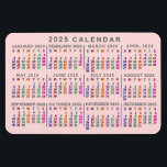 2025 Jaar Maandelijkse Kalender Blush Roze Kleurri Magneet<br><div class="desc">Deze jaarkalender 2025 show de dagen van de week voor elke maand in felle kleuren. Elke dagelijkse kolom heeft een andere kleur, waardoor het gemakkelijker te lezen is. Achter de regenboog van kleuren, de magneet is een licht blush roze - maar u kunt de achtergrond aanpassen aan elke kleur die...</div>