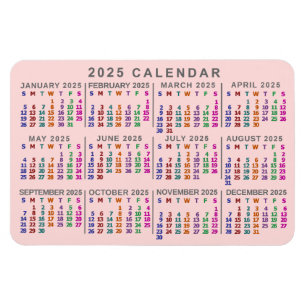 2025 Jaar Maandelijkse Kalender Blush Roze Kleurri Magneet