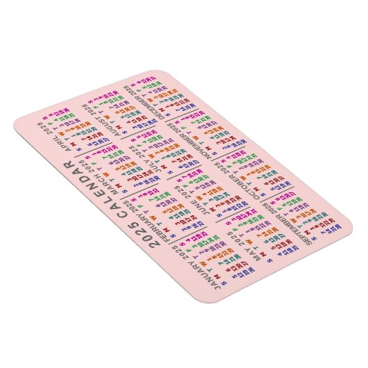 2025 Jaar Maandelijkse Kalender Blush Roze Kleurri Magneet (Rechterzijde)