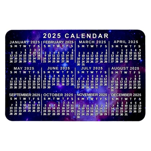 2025 Jaar Maandelijkse Kalender Buitenste Ruimtene Magneet (Horizontaal)