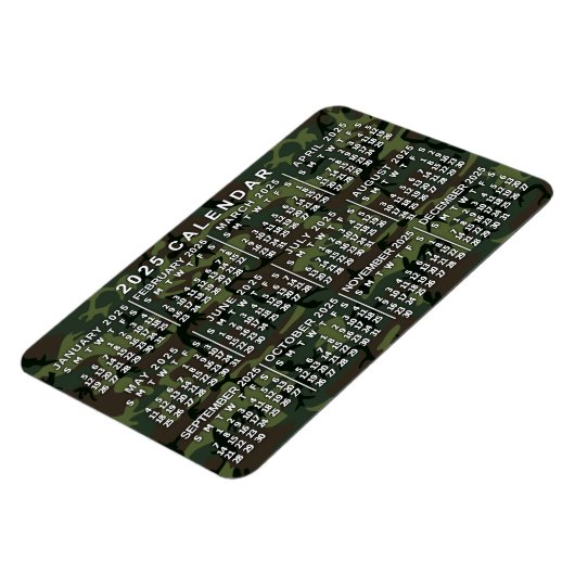 2025 Jaar Maandelijkse Kalender Camouflage Camo Gr Magneet (Linkerzijde)