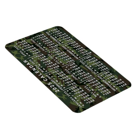 2025 Jaar Maandelijkse Kalender Camouflage Camo Gr Magneet (Rechterzijde)