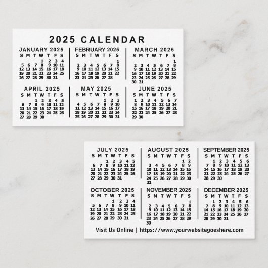 2025 Jaar Maandelijkse Kalender Classic Aangepaste Visitekaartje (Voorkant / Achterkant)