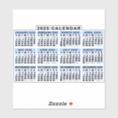2025 Jaar Maandelijkse Kalender Classic Blauw Gest Sticker (Vel)
