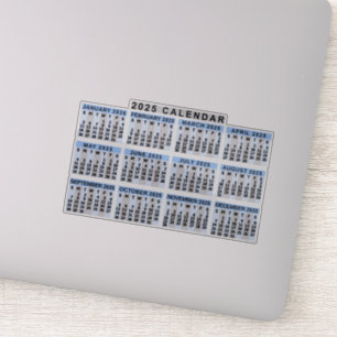 2025 Jaar Maandelijkse Kalender Classic Blauw Gest Sticker