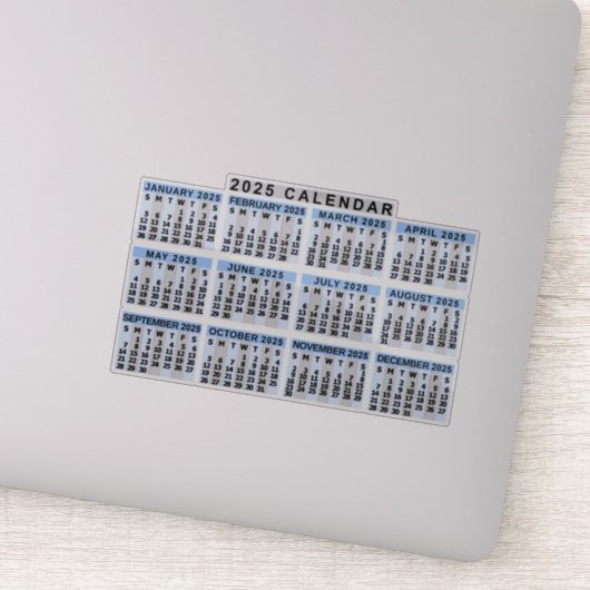 2025 Jaar Maandelijkse Kalender Classic Blauw Gest Sticker (Detail)