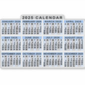 2025 Jaar Maandelijkse Kalender Classic Blauw Gest Sticker (Voorkant)