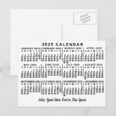 2025 Jaar Maandelijkse Kalender Classic Wit en Zwa Briefkaart (Voorkant / Achterkant)