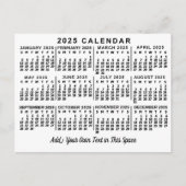 2025 Jaar Maandelijkse Kalender Classic Wit en Zwa Briefkaart (Voorkant)