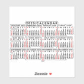 2025 Jaar Maandelijkse Kalender Classic Zwart en R Sticker (Vel)