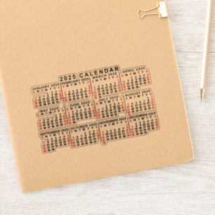 2025 Jaar Maandelijkse Kalender Classic Zwart en R Sticker