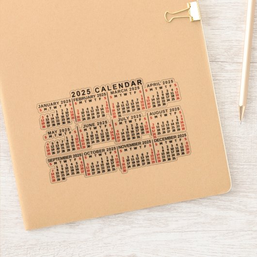 2025 Jaar Maandelijkse Kalender Classic Zwart en R Sticker (Notitieboek)