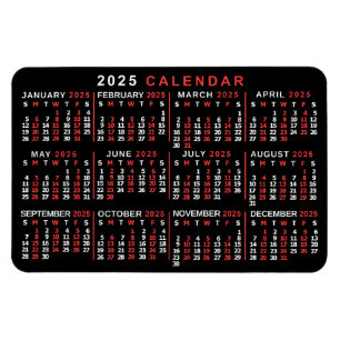 2025 Jaar Maandelijkse Kalender Classic Zwart Rood Magneet
