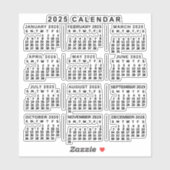 2025 Jaar Maandelijkse Kalender Classic Zwart Sticker (Vel)
