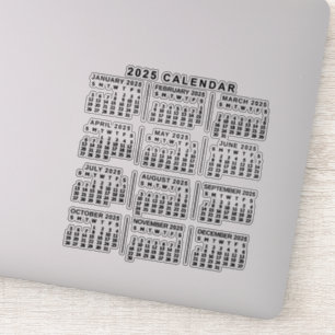 2025 Jaar Maandelijkse Kalender Classic Zwart Sticker