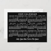 2025 Jaar Maandelijkse Kalender Classic Zwart-wit Briefkaart (Voorkant / Achterkant)