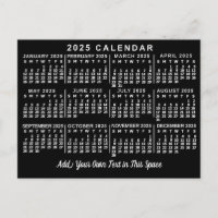 2025 Jaar Maandelijkse Kalender Classic Zwart-wit