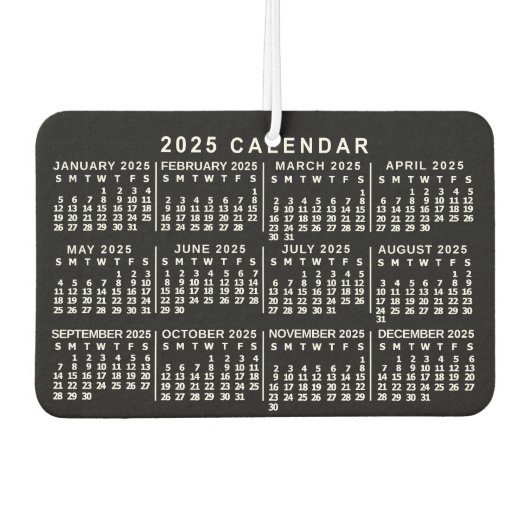 2025 Jaar Maandelijkse Kalender Classic Zwart-wit Luchtverfrisser (Voorkant)