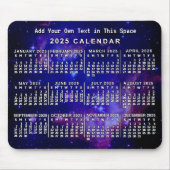 2025 Jaar Maandelijkse Kalender Custom Space Nebul Muismat (Voorkant)