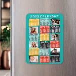 2025 Jaar Maandelijkse Kalender Fotocollage Modern Magneet<br><div class="desc">Deze gepersonaliseerde jaarkalender 2025 heeft een moderne geometrische look uit het midden van de eeuw met asymmetrische kleurblokken en uitgesneden typografie in papierstijl. Gebruik de eenvoudige sjablonen om zes van je favoriete foto's toe te voegen (horizontaal werkt het beste, maar alle vormen passen zich automatisch aan de lijsten aan). Deze...</div>