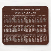 2025 Jaar Maandelijkse Kalender Houtkorrel Custom  Muismat (Voorkant)