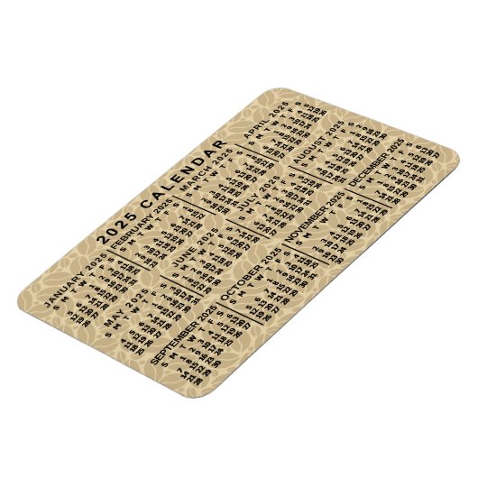 2025 Jaar Maandelijkse Kalender Lichte Koffiebonen Magneet (Linkerzijde)