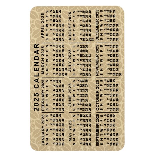 2025 Jaar Maandelijkse Kalender Lichte Koffiebonen Magneet (Verticaal)