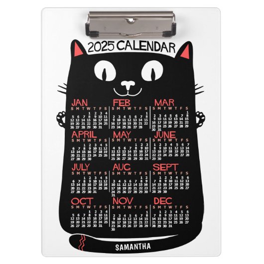 2025 Jaar Maandelijkse Kalender Mid-Century Black  Klembord (Voorkant)