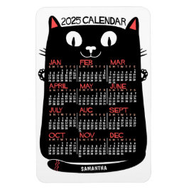 2025 Jaar Maandelijkse Kalender Mid-Century Black  Magneet