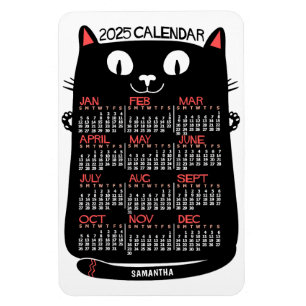 2025 Jaar Maandelijkse Kalender Mid-Century Black  Magneet