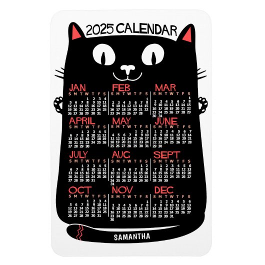 2025 Jaar Maandelijkse Kalender Mid-Century Black  Magneet (Verticaal)