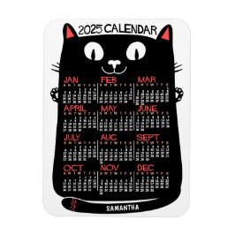 2025 Jaar Maandelijkse Kalender Mid-Century Black  Magneet