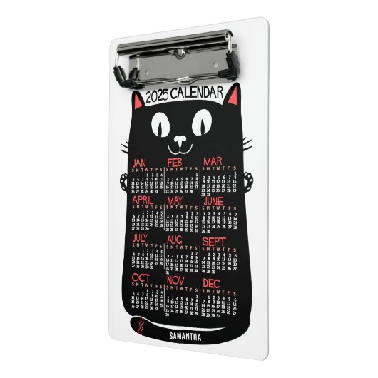 2025 Jaar Maandelijkse Kalender Mid-Century Black  Mini Klembord (Angled2)
