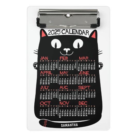 2025 Jaar Maandelijkse Kalender Mid-Century Black  Mini Klembord (Voorkant)