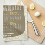 2025 Jaar Maandelijkse Kalender Mid-Century Brown  Theedoek (Quarter Fold)