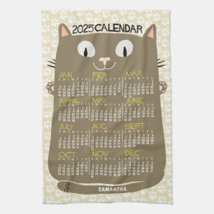 2025 Jaar Maandelijkse Kalender Mid-Century Brown  Theedoek