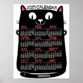 2025 Jaar Maandelijkse Kalender Mid-Century Zwarte Poster (Voorkant)