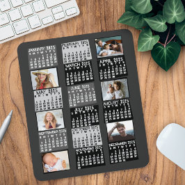 2025 Jaar Maandelijkse Kalender Mod Zwart Fotocoll Muismat