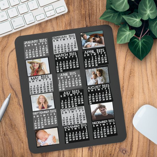 2025 Jaar Maandelijkse Kalender Mod Zwart Fotocoll Muismat