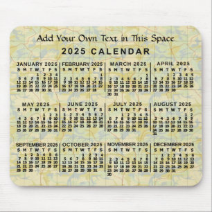 2025 Jaar Maandelijkse Kalender Oude Kaart Geperso Muismat